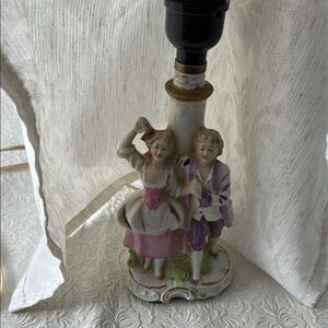 Porcelain Figurine Table Lamp with Pink and Purple Accents